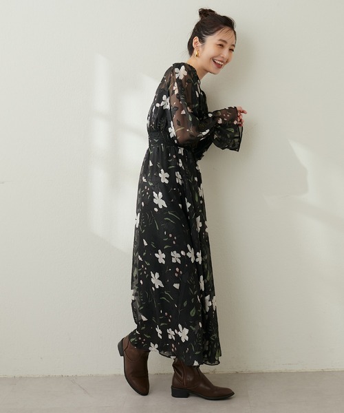 natural couture ワンピース フラワージャガードプチハイ