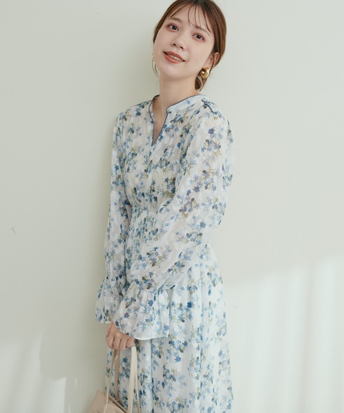 natural couture ワンピース フラワージャガードプチハイパイピング