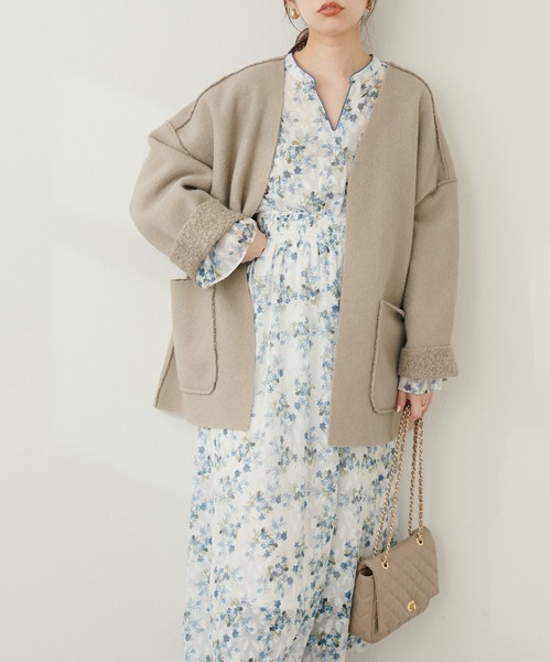natural couture ワンピース フラワージャガードプチハイ