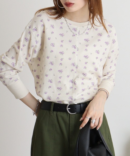 JEMORGAN tシャツ ワッフル花柄切替ロンT（パック入り