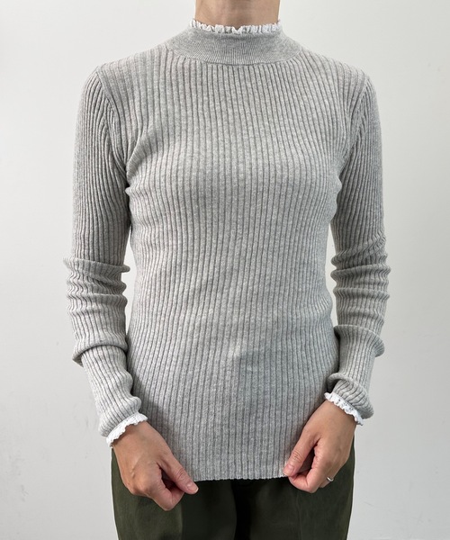 ニット セーター vent blanc  ヴァンブラン コットンリブレース付プルオーバー レディース and it_ コットンニット レディース 綿 カシュクール Vネック 秋