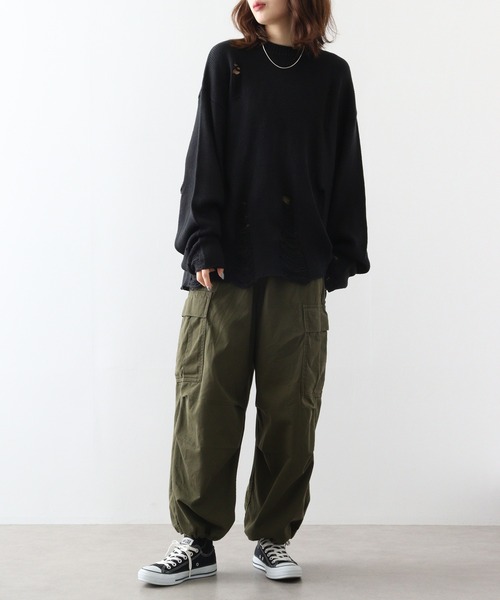 ニット セーター ダメージ バイカラー クラッシュ加工 ゆったり fit=scale-down,w=1200