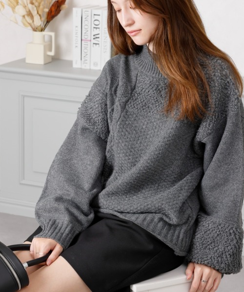 ニット セーター パッチワークデザインニット/AC3445 レディース acro ニット セーター パッチワークデザインニット/AC3445