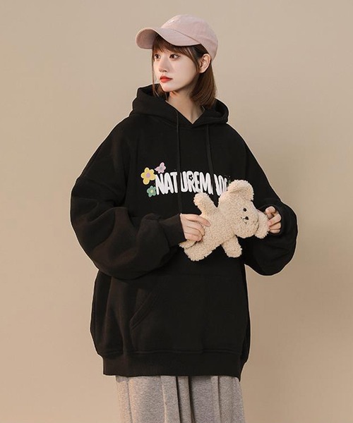 boohoo☆メンズ オーバーサイズパーカー フラワー パーカー フラワーロゴ オーバーサイズパーカー レディース