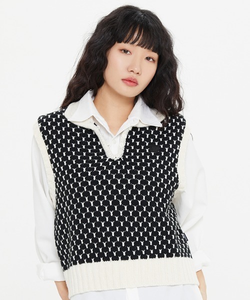 ベスト ジレ A'GEM/9 × .kom「ROMANTIC CROWN/ロマンティッククラウン」TWO TONE PATTERN VEST/パターン