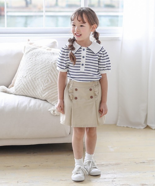 yukiemonn ベージュ フリル付きポケット キュロット ストレッチツイルポケットフリル付きキュロット(80~130cm)(80cm
