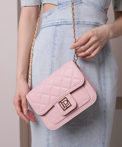 VIP限定✨ピンク キルティング ショルダーバッグ箱付 ビス VIS チェーンハンドルキルティングショルダーバッグ/2WAY・一部