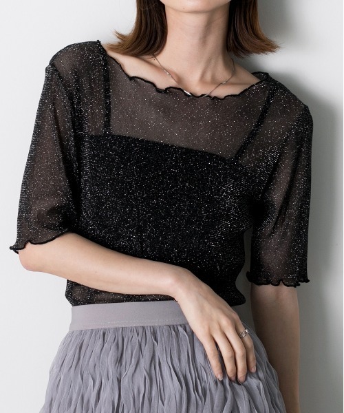 tシャツ ラメシアーカットソー レディース ad thie tシャツ メローデザイン ラメシアートップス レディース