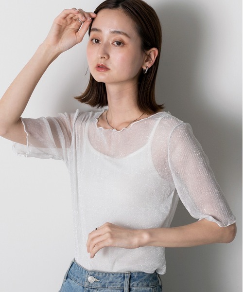 ad thie tシャツ メローデザイン ラメシアートップス レディース