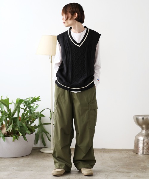 フレッドペリー　ケーブル編み　ニットベスト　チルデン　M ネイビー　男女兼用 フレッドペリー ケーブル編み ニットベスト チルデン M ネイビー 男女