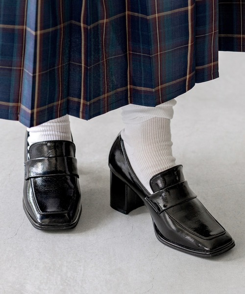 menue（メヌエ） ローファー スクエアトゥ 6.5cmヒール ローファー