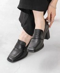 ローファー 通学 スクエアトゥ 6.5cmヒー...の詳細画像2