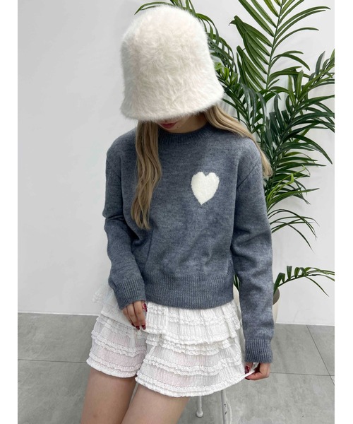 定番　かわいい　ラルフローレン　ハートロゴ　 コットン　ニット　アイボリー ハートワンポイントロゴニットプルオーバー[品番：ERMW0003960