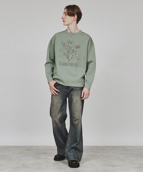 tk.TAKEO KIKUCHI tシャツ フラワー刺繍ピグメントカットソー