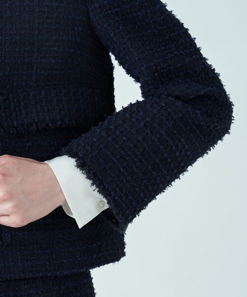 【専用】Ballsey ツイード ノーカラージャケット サイズ36 ネイビー ボールジー BALLSEY トゥモローランド ワッフルツイード ノーカラー