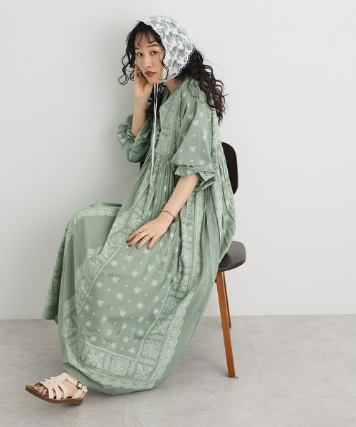【hoss intropia】ウエストパネル切り替えワンピース CRAFT STANDARD BOUTIQUE ワンピース 「追加」パネル柄ウエスト