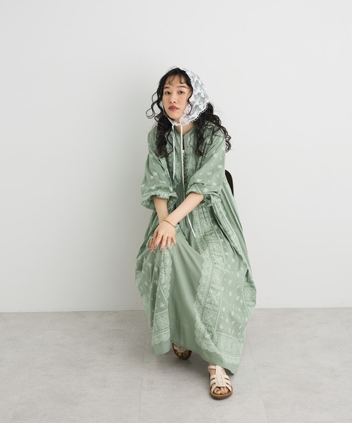 【hoss intropia】ウエストパネル切り替えワンピース CRAFT STANDARD BOUTIQUE ワンピース 「追加」パネル柄ウエスト