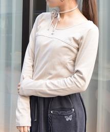 tシャツ チョーカー付きプルオーバー レディース axes femme tシャツ チョーカー付コルセット風プルオーバー