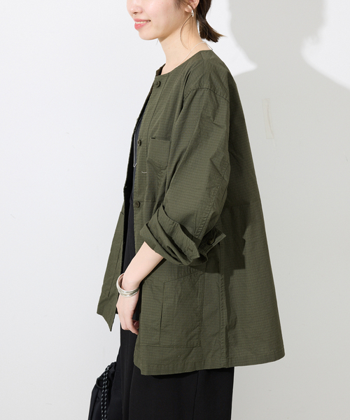 新品　SLOBE IENA ノーカラー　コート　グリーン SLOBE IENA コート アウター ノーカラーサファリブルゾン