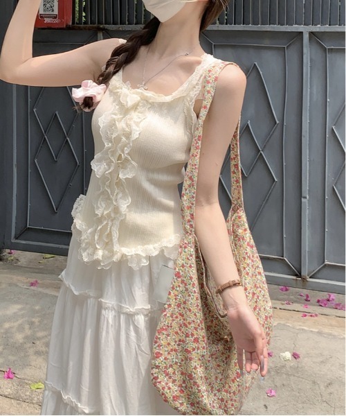 gossip!ロサンゼルス tシャツ Y2K スクエアネックレースタンクトップ