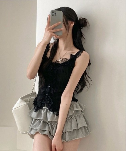 gossip!ロサンゼルス tシャツ Y2K スクエアネックレースタンクトップ