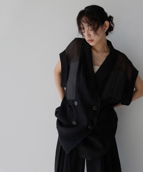 hellam ベスト ジレ ラメワッシャー ダブルジレ レディース