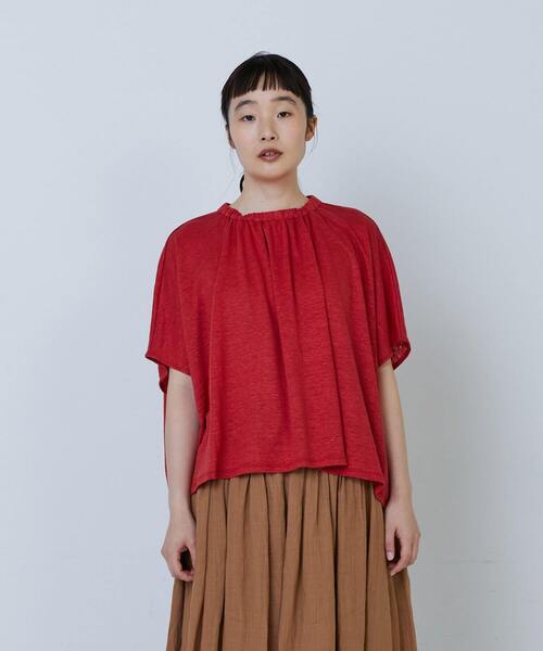 tシャツ リネンガーゼ天竺ギャザーディテールプルオーバー レディース