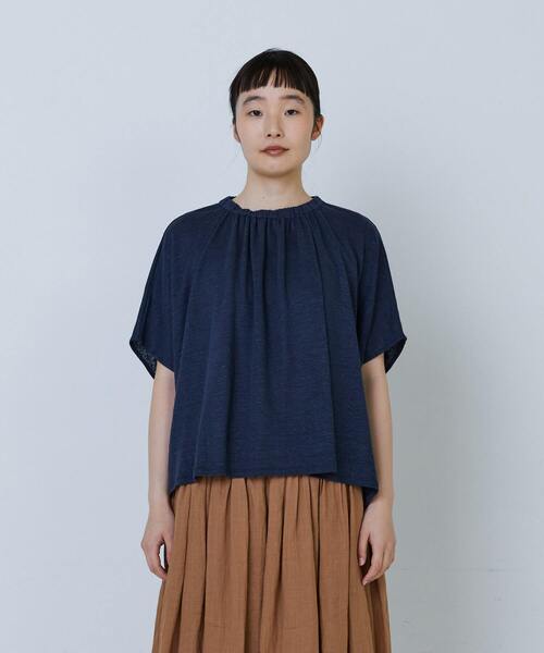 LOISIR tシャツ リネンガーゼ天竺ギャザーディテールプルオーバー 