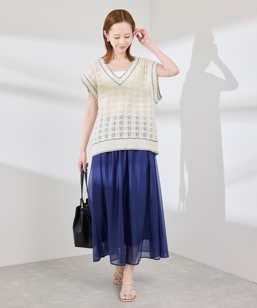 ROPE' PICNIC ベスト ジレ 配色ステッチ透かし編みニットベスト