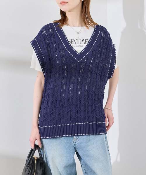 お値下☆新品　未使用　インポート？ベイクルーズ　ニット　ベスト　トップス　ジレ ROPE' PICNIC ベスト ジレ 透かし編みルーズレイヤードニット