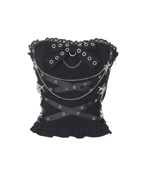 チューブトップ ベアトップ Cross chain ＆ ribbon corset