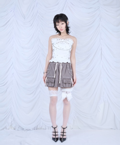 AVENCHUMU チューブトップ ベアトップ Cross chain ＆ ribbon corset