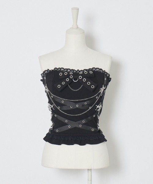 AVENCHUMU チューブトップ ベアトップ Cross chain ＆ ribbon corset