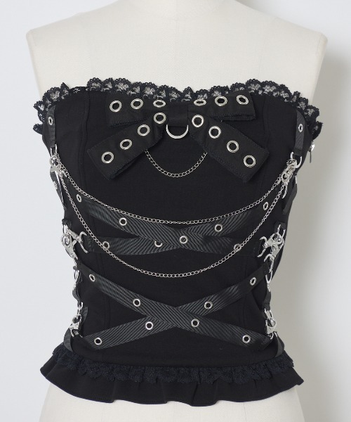 AVENCHUMU チューブトップ ベアトップ Cross chain ＆ ribbon corset