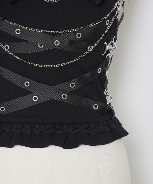 AVENCHUMU チューブトップ ベアトップ Cross chain ＆ ribbon corset