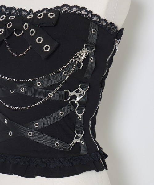AVENCHUMU チューブトップ ベアトップ Cross chain ＆ ribbon corset