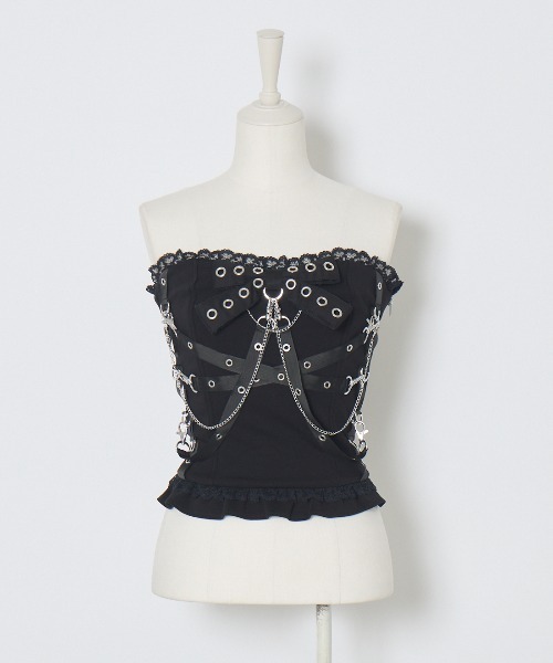 AVENCHUMU チューブトップ ベアトップ Cross chain ＆ ribbon corset