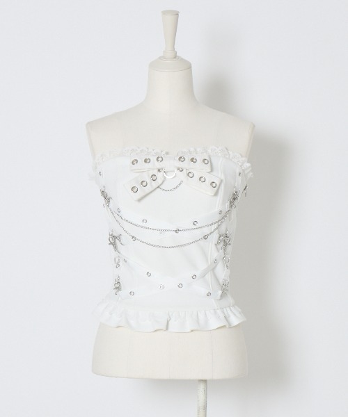 AVENCHUMU チューブトップ ベアトップ Cross chain ＆ ribbon corset