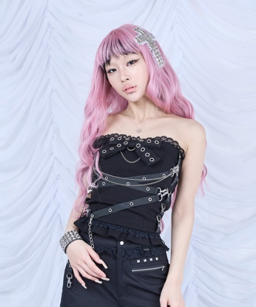 AVENCHUMU チューブトップ ベアトップ Cross chain ＆ ribbon corset