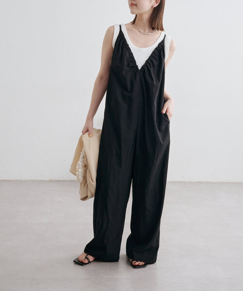 キャピタルサロペットオーバーオール Omekashi サロペット オーバーオール Vギャザーキャミサロペット