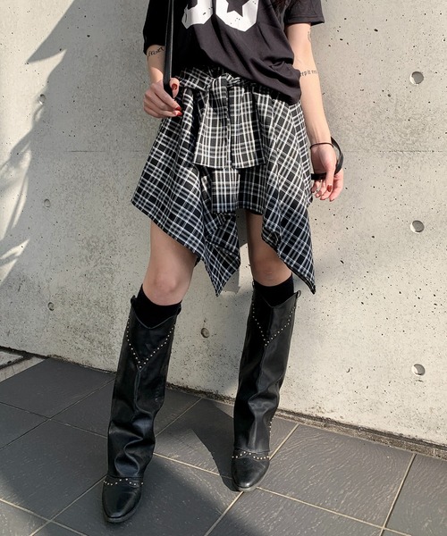 lilful スカート 「インパン付き」チェック柄 ラップ巻き風ミニ