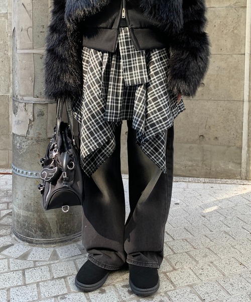 lilful スカート 「インパン付き」チェック柄 ラップ巻き風ミニ