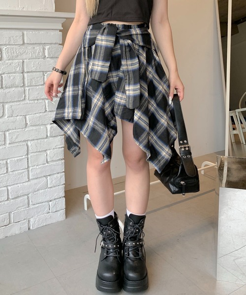 lilful スカート 「インパン付き」チェック柄 ラップ巻き風ミニ