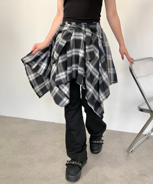 lilful スカート 「インパン付き」チェック柄 ラップ巻き風ミニ