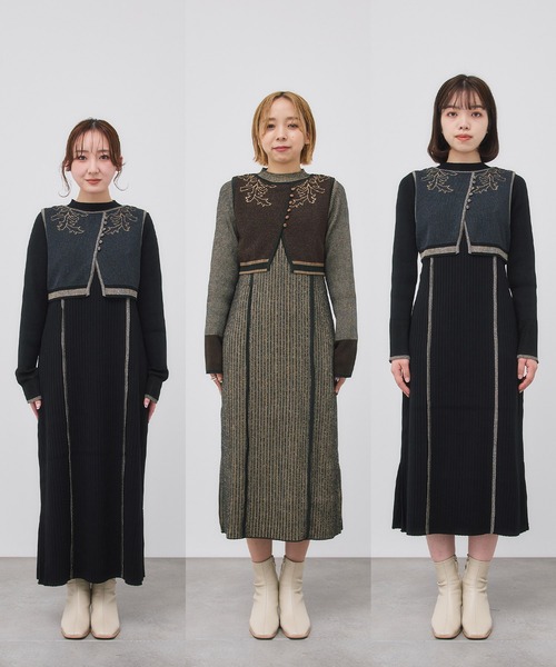 PUBLIC TOKYO エンブロイダリーストライプワンピ　ベスト　紺　3way PUBLIC TOKYO エンブロイダリーストライプワンピ ベスト 紺 3way