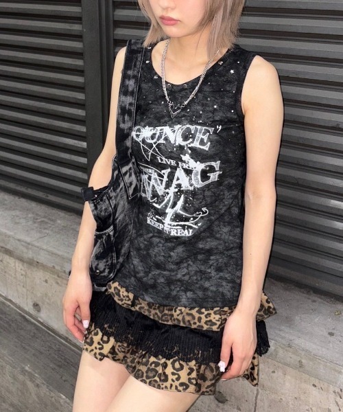タンクトップ ノースリーブ 「XU」tie-dye paint  studs sleeveless レディース