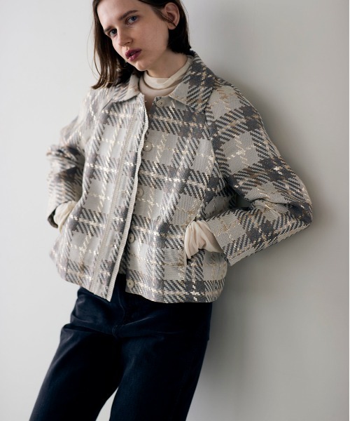 コート アウター 「SOI-MeME」check lame jacquard jacket レディースの画像