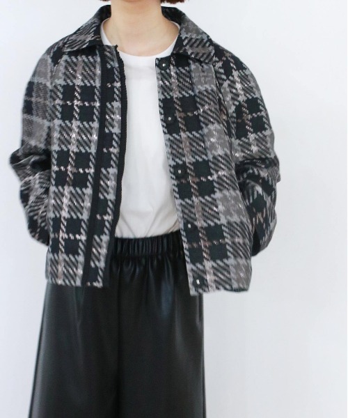 コート アウター 「SOI-MeME」check lame jacquard jacket レディースの画像