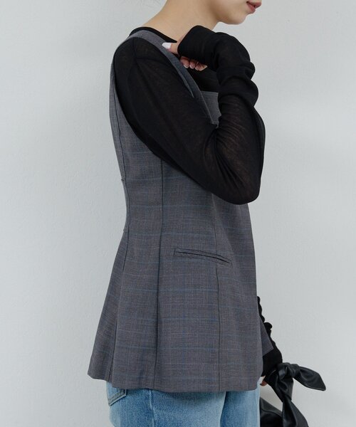 ベスト ジレ 「セットアップ対応」スクエアネックベスト レディース Loungedress ベスト ジレ スクエアネックベスト レディース