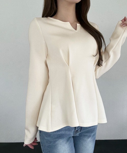 JUNOAH（ジュノア） tシャツ キーネックペプラムトップス レディース